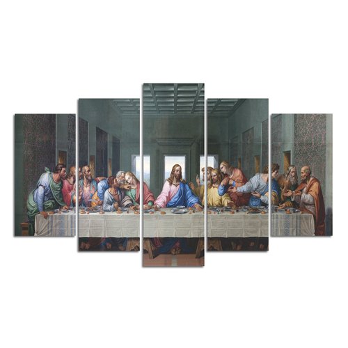 Quadro Decorativo Mosaico Santa Ceia Jesus 5 Peças 110x60cm