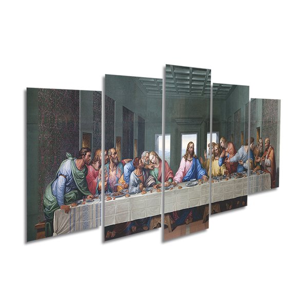 Quadro Decorativo Mosaico Santa Ceia Jesus 5 Peças 110x60cm