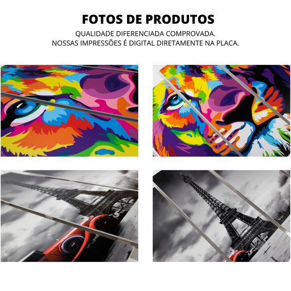 Quadro Decorativo Mosaico Cidade Colorida 5 Peças 110x60cm