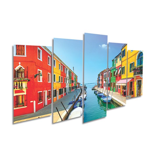 Quadro Decorativo Mosaico Cidade Colorida 5 Peças 110x60cm