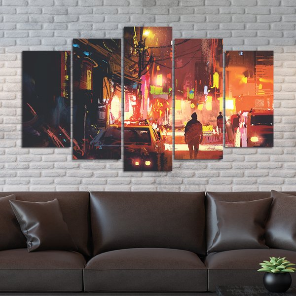 Quadro Decorativo Mosaico Cidade Print 5 Peças 110x60cm