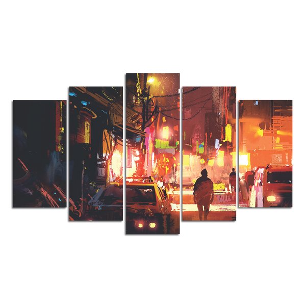 Quadro Decorativo Mosaico Cidade Print 5 Peças 110x60cm
