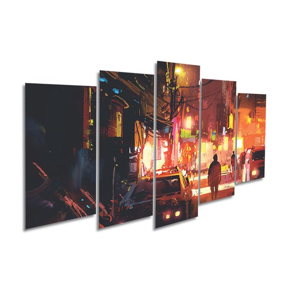 Quadro Decorativo Mosaico Cidade Print 5 Peças 110x60cm