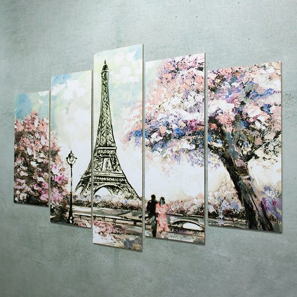 Quadros Decorativos Paris Mosaico Sala Mdf 5 Pçs 110x60 cm