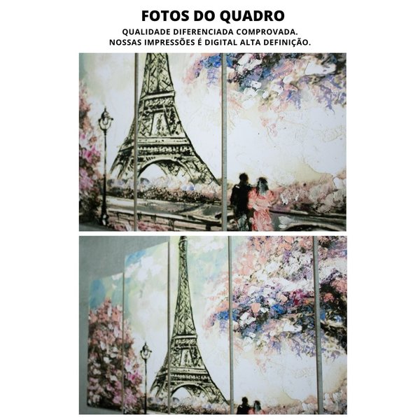 Quadros Decorativos Paris Mosaico Sala Mdf 5 Pçs 110x60 cm