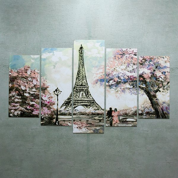 Quadros Decorativos Paris Mosaico Sala Mdf 5 Pçs 110x60 cm