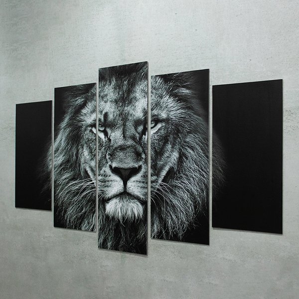 Quadros Decorativos Leão Mosaico Sala Mdf 5 Pçs 110x60 cm