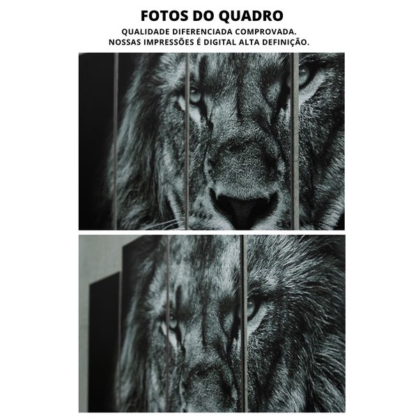 Quadros Decorativos Leão Mosaico Sala Mdf 5 Pçs 110x60 cm