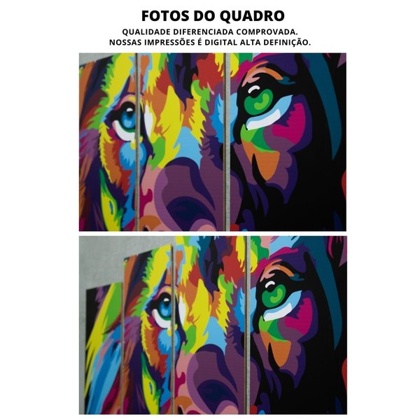 Quadros Decorativos Leão Colorido Mosaico Mdf 5 Pçs 110x60cm