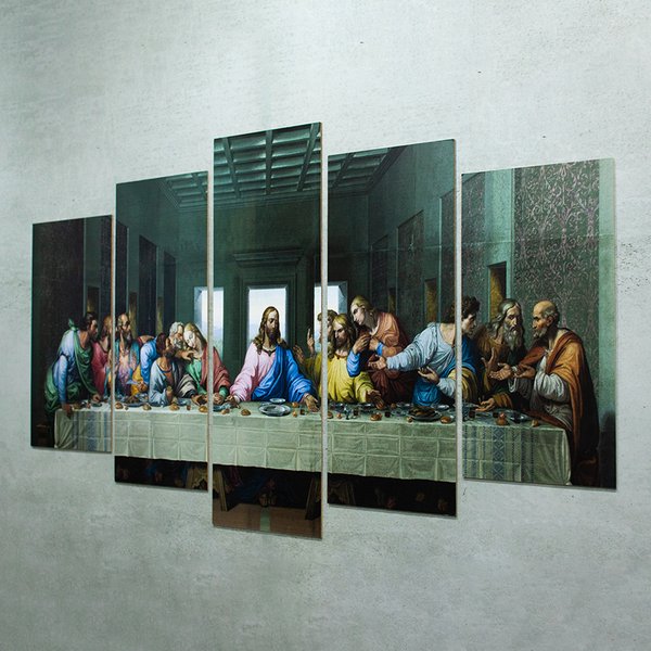 Quadros Decorativo Santa Ceia Jesus  Sala Mdf 5 Pçs 110x60cm