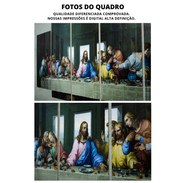 Quadros Decorativo Santa Ceia Jesus  Sala Mdf 5 Pçs 110x60cm