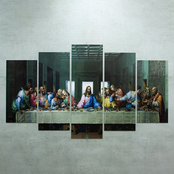 Quadros Decorativo Santa Ceia Jesus  Sala Mdf 5 Pçs 110x60cm