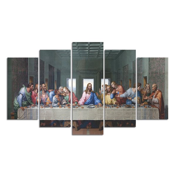 Quadros Decorativo Santa Ceia Jesus  Sala Mdf 5 Pçs 110x60cm