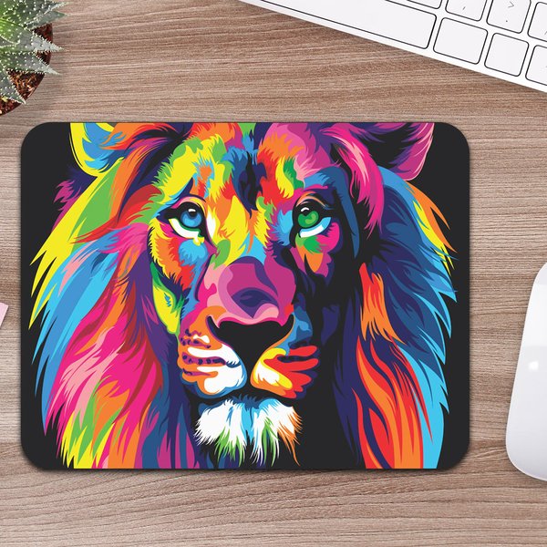 Mousepad Leão Colorido 26x20 cm Emborrachado Anti-derrapante