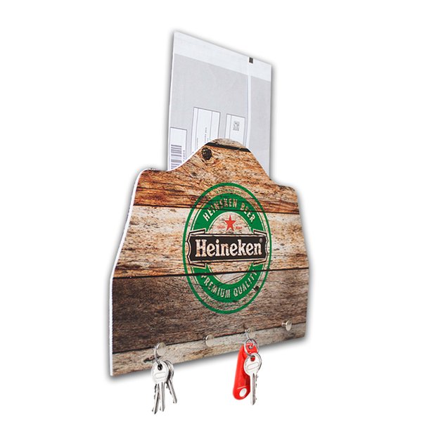 Porta Chaves e Cartas de Parede Cerveja 4 ganchos 25x18 cm