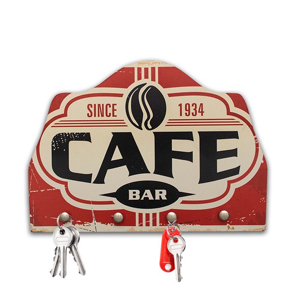 Porta Chaves e Cartas de Parede Café 4 ganchos 25x18 cm