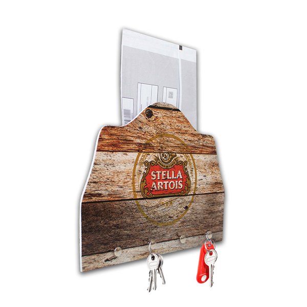 Porta Chaves Cartas Parede Bebida Cerveja 4 ganchos 25x18 cm