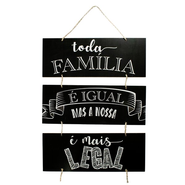 Placa Decorativa Frase Família Mdf Com Corda Preto