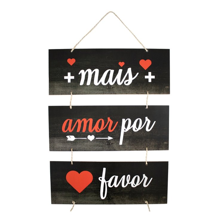 Placa Decorativa Frases Mais Amor Com Corda 70x40 Cm