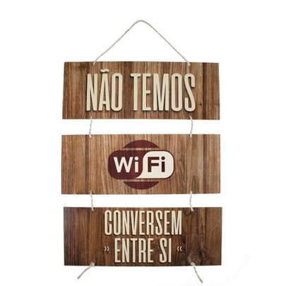 Placa Decorativa Frases Wi Fi Com Corda 70x40 Cm