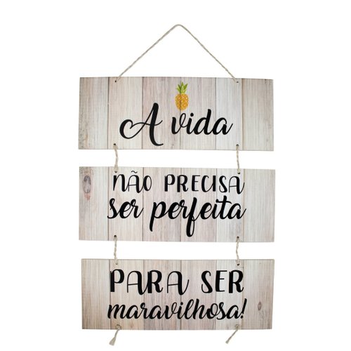 Placa Decorativa Frases A Vida Com Corda 70x40 Cm