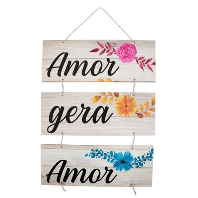 Placa Decorativa Frase Amor Gera Amor Com Corda 70x40 Cm
