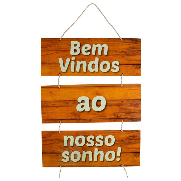 Placa Decorativa Frases Bem Vindos Com Corda 70x40 Cm