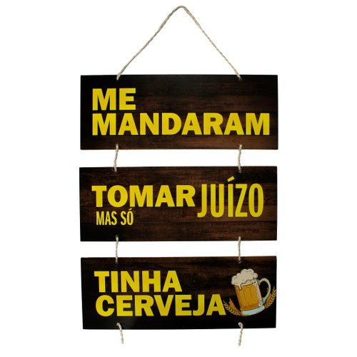 Placa Decorativa Frases Cerveja Bebidas Com Corda 70x40 Cm