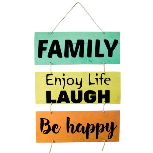 Placa Decorativa Frases Family be Happy Com Corda 70x40 Cm