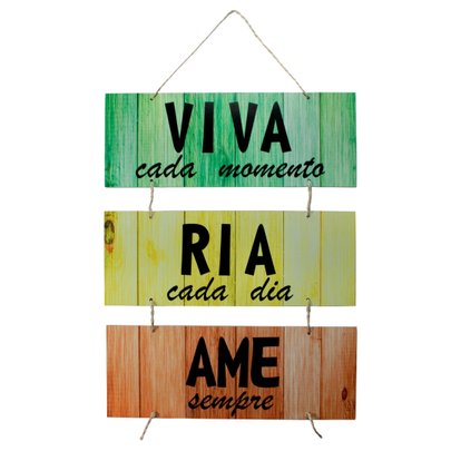 Placa Decorativa Frases Viva Ria Ame Com Corda 70x40 Cm