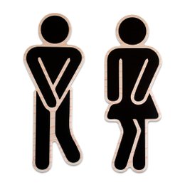 Imagem de Kit 2 Placas Decorativas Banheiro Boneco Recorte 30x12 Cm