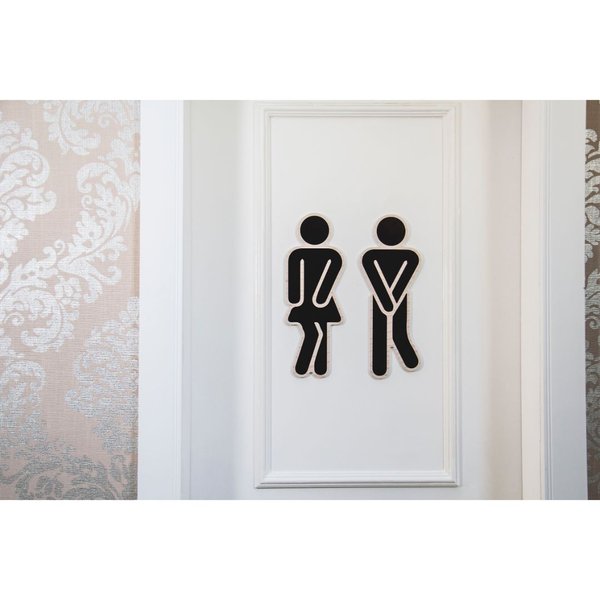Kit 2 Placas Decorativas Banheiro Boneco Recorte 30x12 Cm