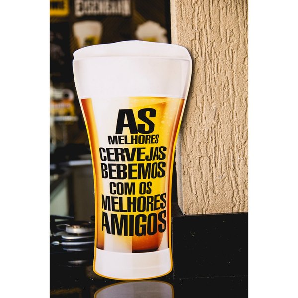 Placa Decorativa Copo Cerveja Frase Recorte 40x20 Cm