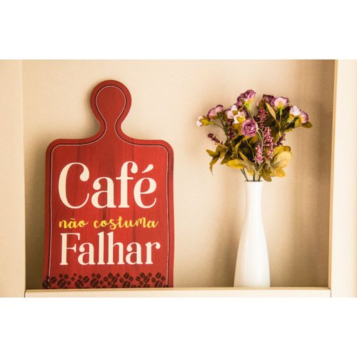 Placa Decorativa Café Cozinha Frase Recorte 35x22 Cm