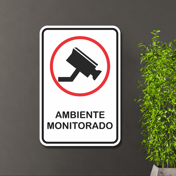 Placa de Sinalização Ambiente Monitorado Câmeras 20x30 cm