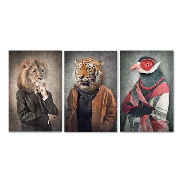 Kit 3 Placas Decorativas Animais Artístico Leão 20x30 cm Mdf