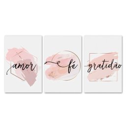 Imagem de Kit 3 Placas Decorativas Frase Fé Amor Gratidão 20x30 cm Mdf