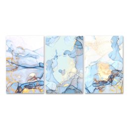 Imagem de Kit 3 Placas Decorativas Abstrato Gold Blue 20x30 cm Mdf