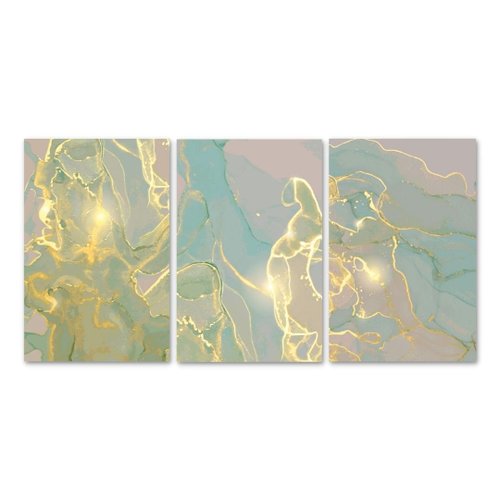 Kit 3 Placas Decorativas Abstrato Color Gold 20x30 cm Mdf