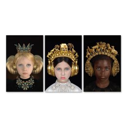 Imagem de Kit 3 Placas Decorativas Artístico Menina Coroa 20x30 cm Mdf