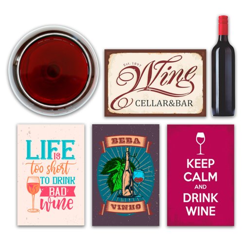 Kit 6 Placas Decorativas Bebidas Vinhos Wine Bar Drink