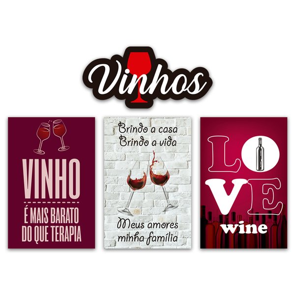Kit 4 Placas Decorativas Frases Vinhos Bebidas Wine Bar