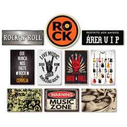 Imagem de Kit 10 Placas Decorativas Música Rock Guitarras Bandas