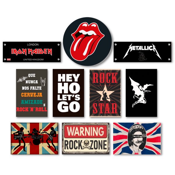 Kit 10 Placas Decorativas Rock Música Bandas Mdf