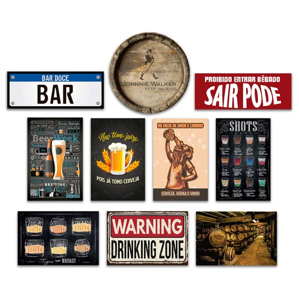 Kit 10 Placas Decorativas Bebidas Cervejas Frases Bar Mdf