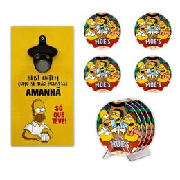 Imagem de Kit 4 Porta Copos Bebidas Com Suporte + Abridor de Garrafas