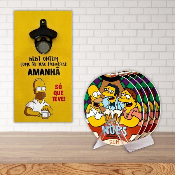 Kit 4 Porta Copos Bebidas Com Suporte + Abridor de Garrafas