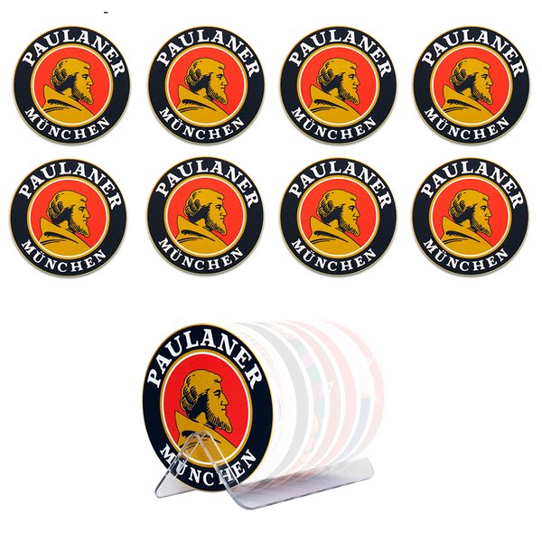 Kit 8 Bolachas Porta Copos Paulaner Em Plástico Com Suporte