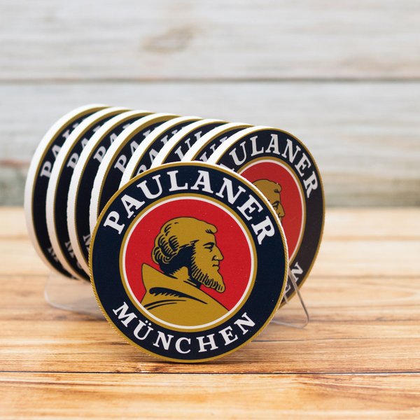 Kit 8 Bolachas Porta Copos Paulaner Em Plástico Com Suporte
