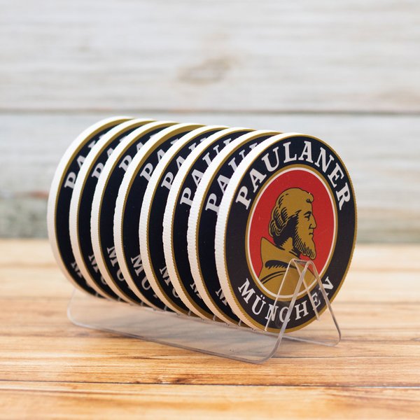 Kit 8 Bolachas Porta Copos Paulaner Em Plástico Com Suporte